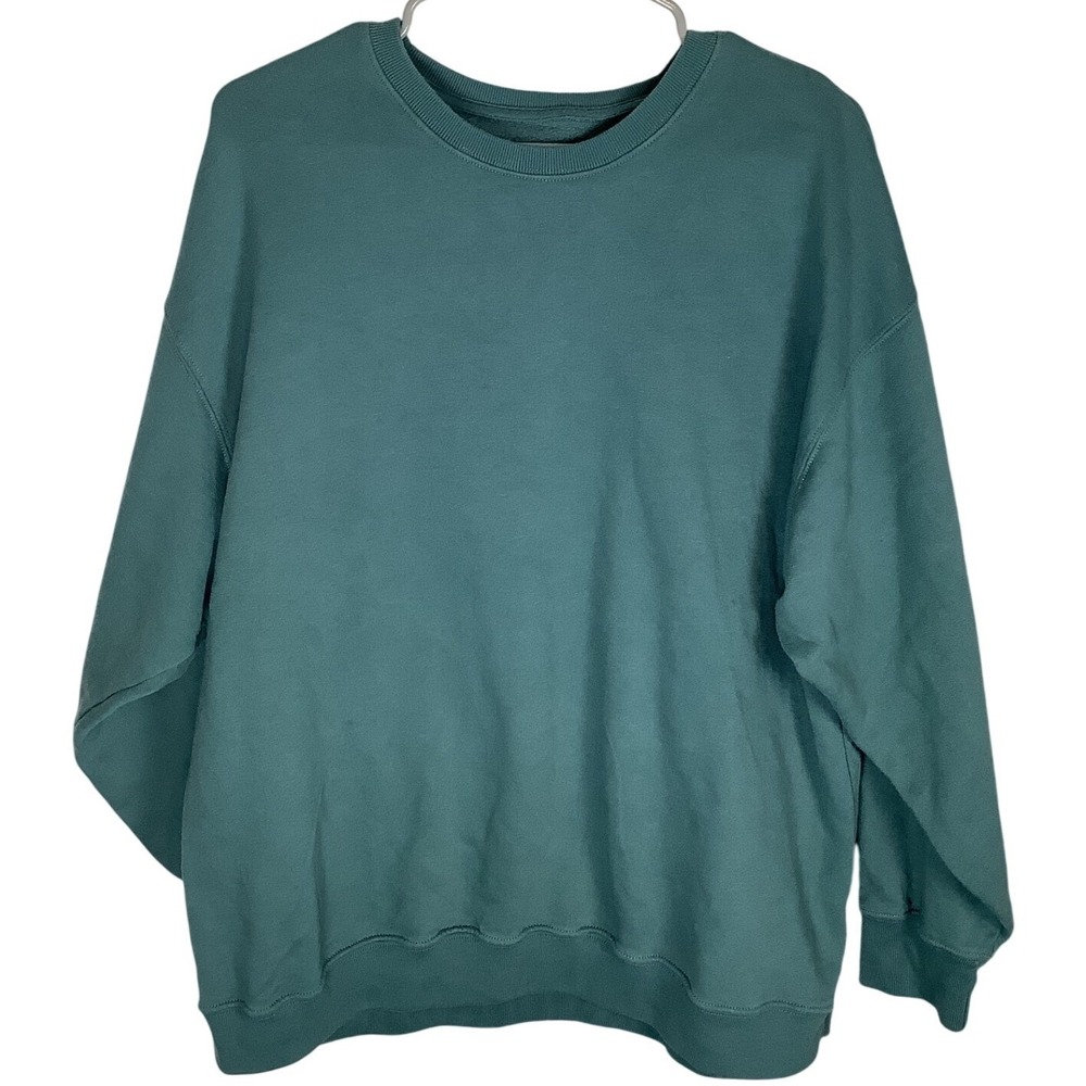 Hollister Mens Oversized Crewneck Sweatshirt Teal Green Fleece Pullover Size L